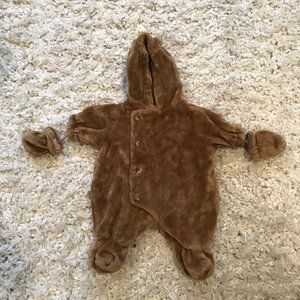 The Childrens Place Baby Luxuries Brown Bear Ears Zip Up/Button Snow Suit - 0-3m